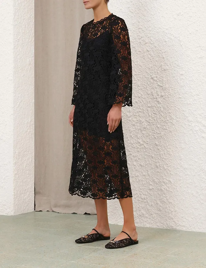 Women Dresses and Coverups Zimmermann Maxine Lace Midi Dress Black