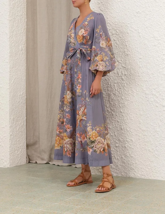 Women Dresses and Coverups Zimmermann Tallow Wrap Midi Dress Teal Multi Floral