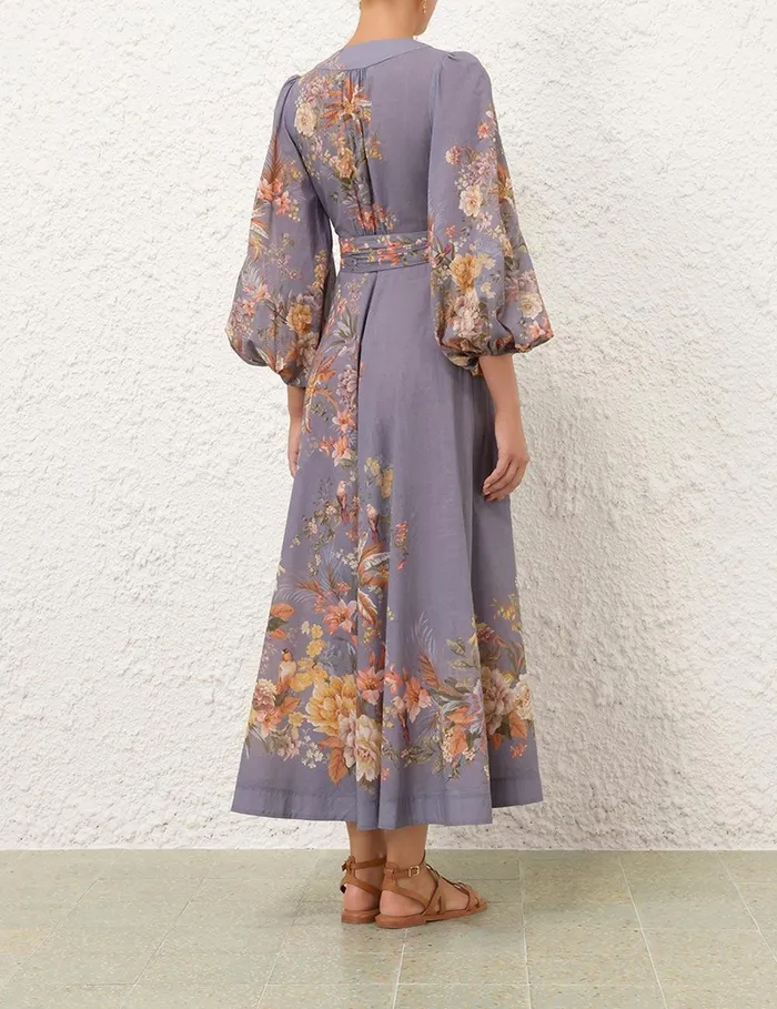 Women Dresses and Coverups Zimmermann Tallow Wrap Midi Dress Teal Multi Floral