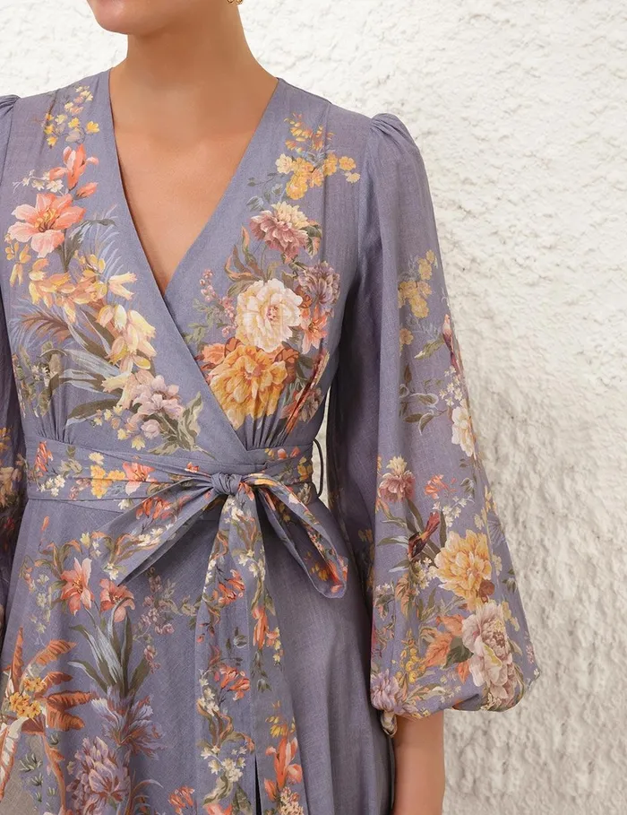 Women Dresses and Coverups Zimmermann Tallow Wrap Midi Dress Teal Multi Floral