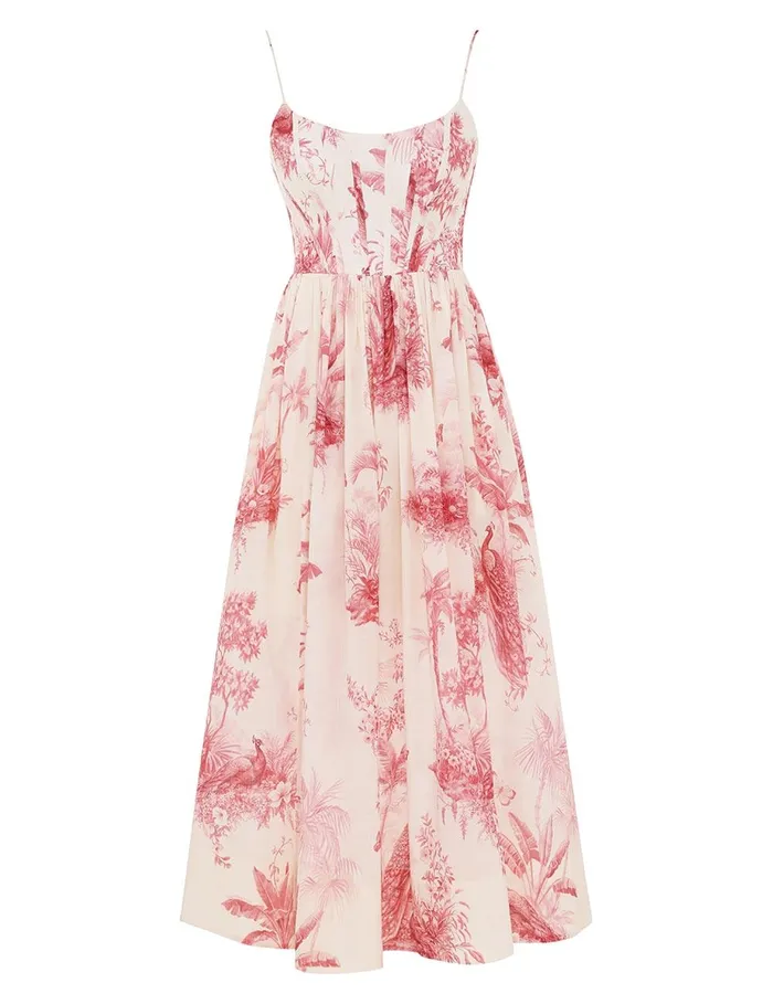 Women Dresses and Coverups Zimmermann Waverly Corset Midi Dress Pink Palm
