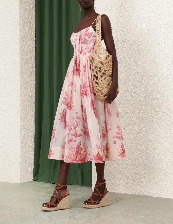 Women Dresses and Coverups Zimmermann Waverly Corset Midi Dress Pink Palm