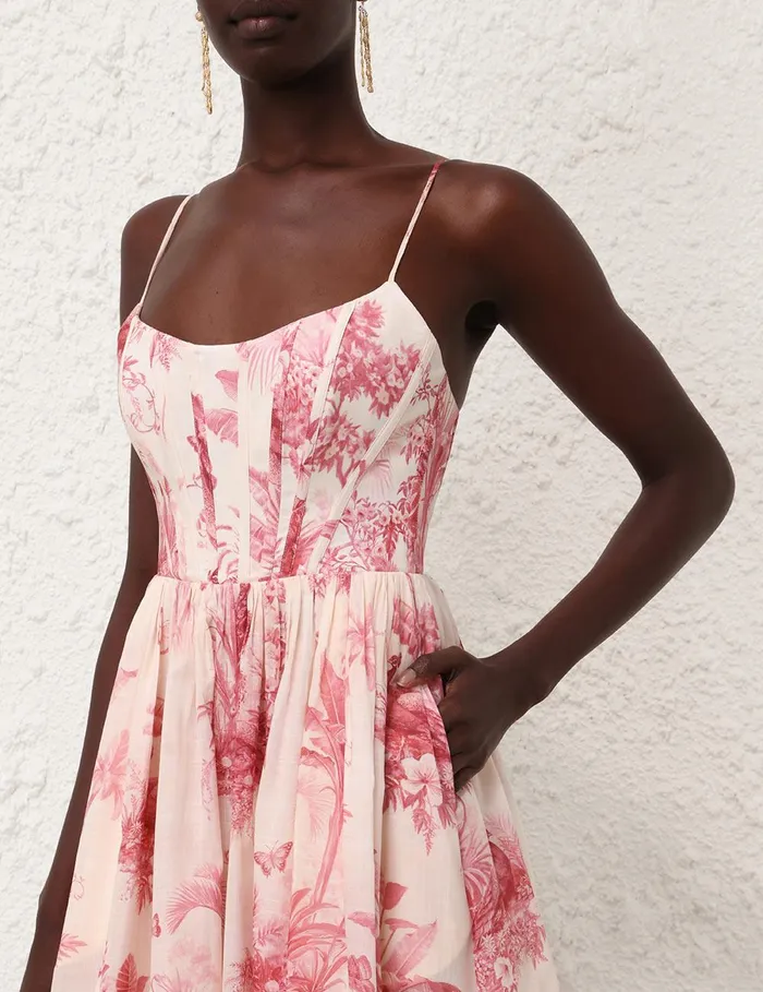 Women Dresses and Coverups Zimmermann Waverly Corset Midi Dress Pink Palm