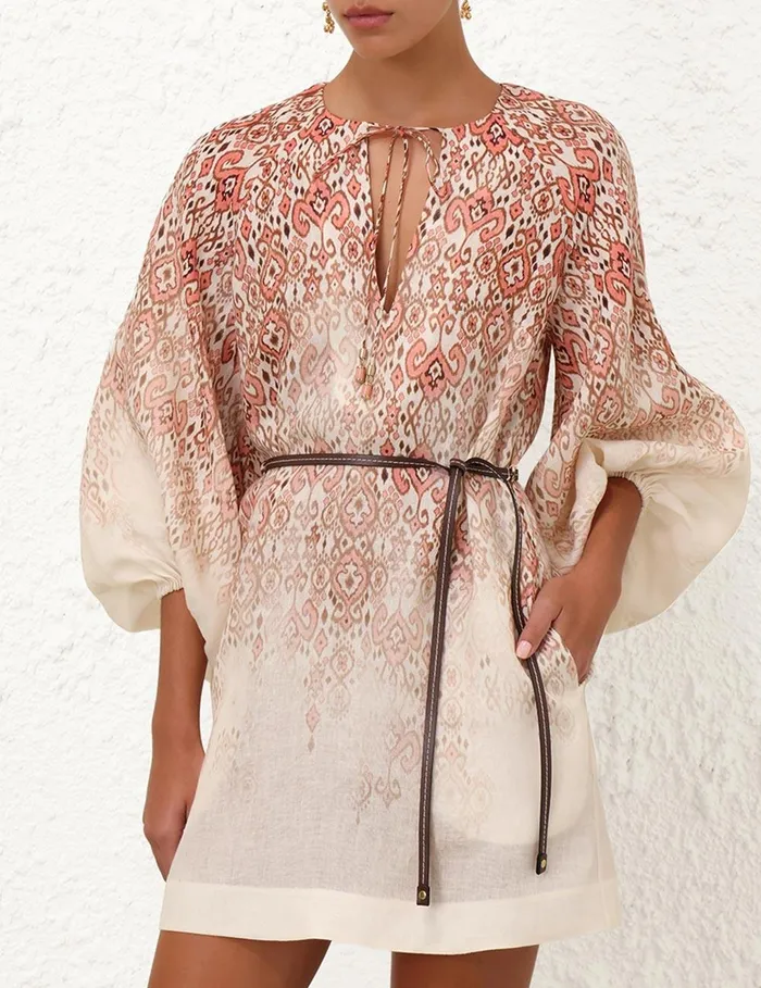 Women Dresses and Coverups Zimmermann Wylie Mini Dress Peach Ikat