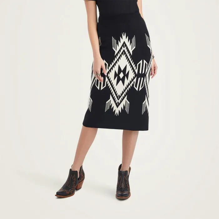 Women Dresses and Skirts Ariat Chimayo Sweater Skirt Blkbuttercream