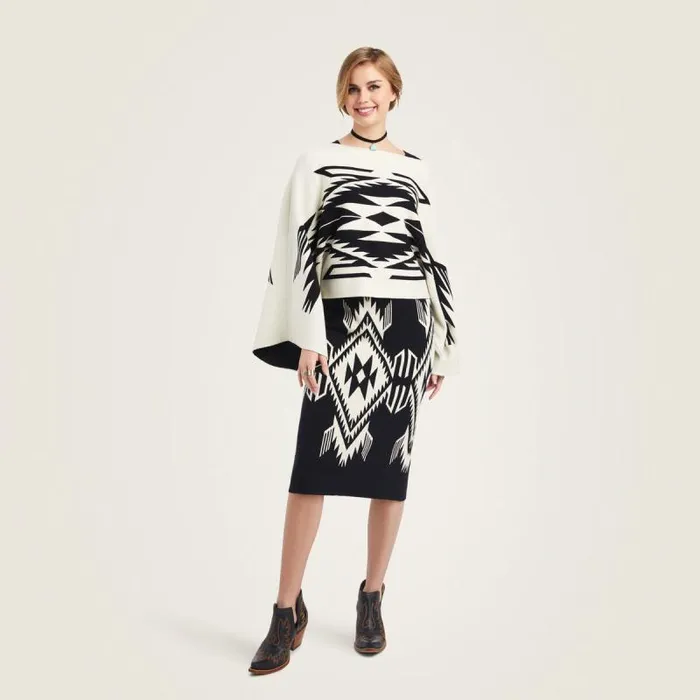 Women Dresses and Skirts Ariat Chimayo Sweater Skirt Blkbuttercream Women Dresses and Skirts Ariat Chimayo Sweater Skirt Blkbuttercream