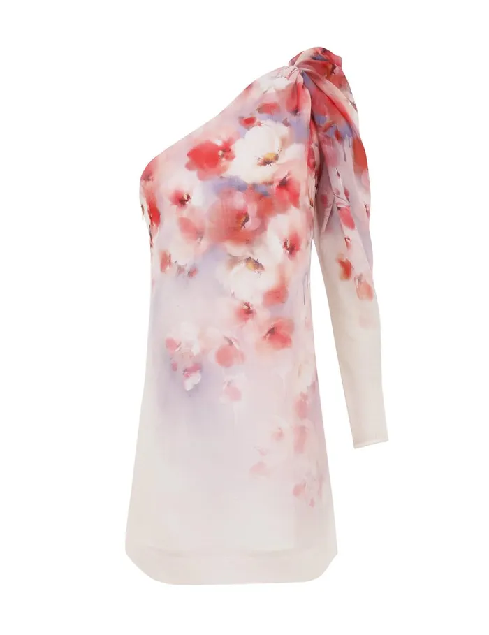 Women Dresses Zimmermann Crush Asymmetrical Mini Dress Scarlet Floral