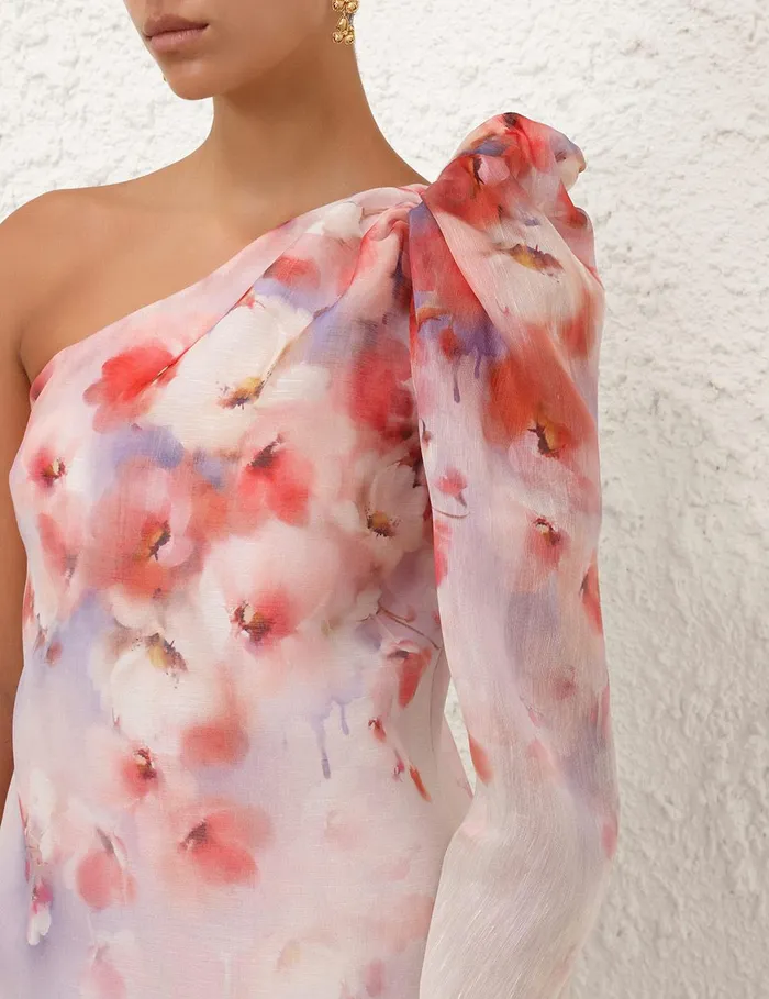 Women Dresses Zimmermann Crush Asymmetrical Mini Dress Scarlet Floral