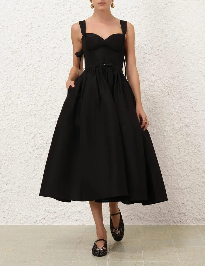 Women Dresses Zimmermann Crush Picnic Midi Dress Black