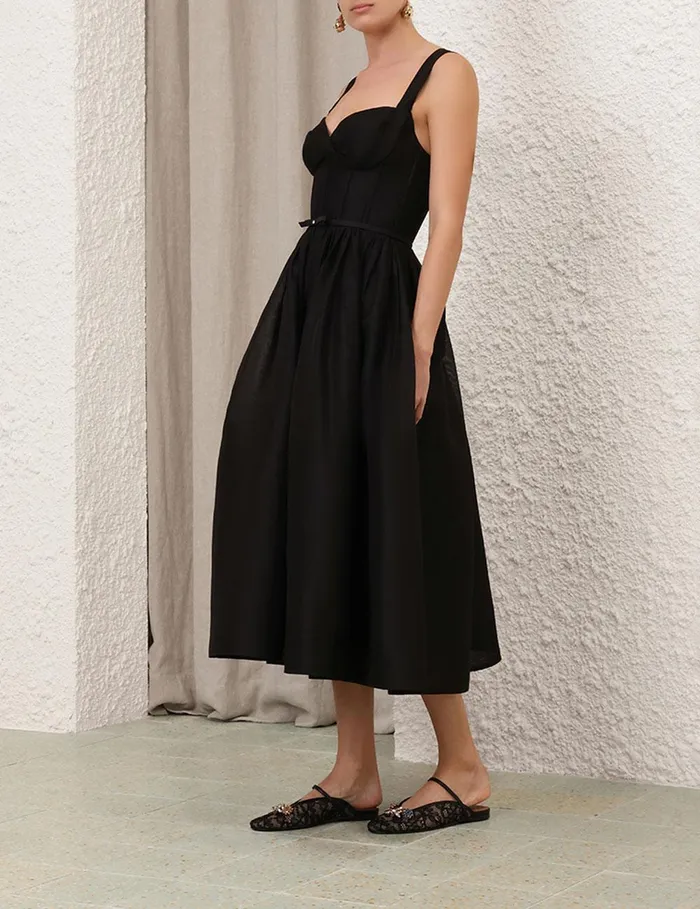 Women Dresses Zimmermann Crush Picnic Midi Dress Black