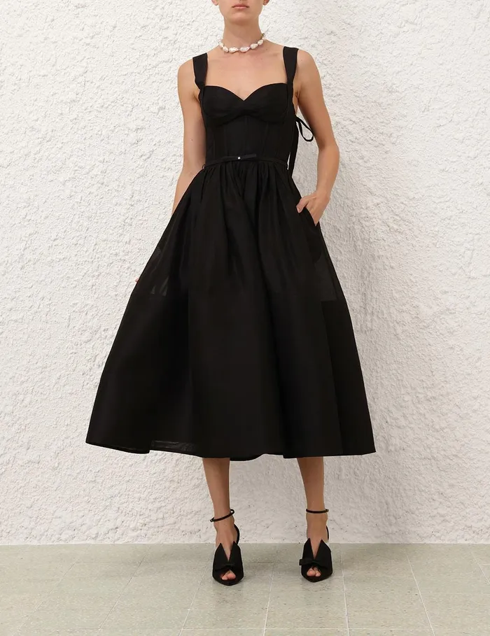 Women Dresses Zimmermann Crush Picnic Midi Dress Black