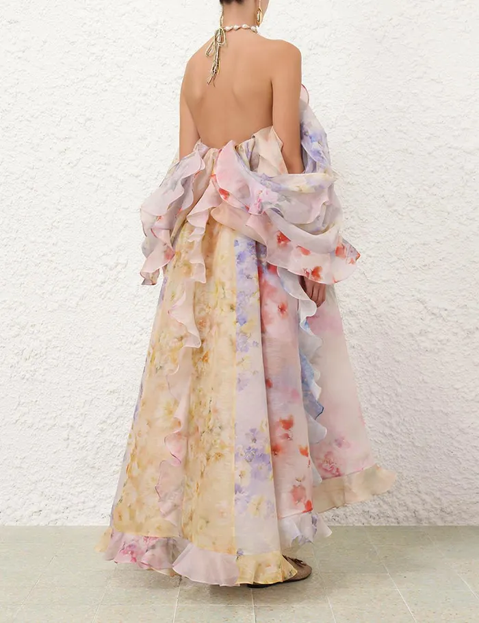 Women Dresses Zimmermann Crush Strapless Ruffle Dress Spliced Floral