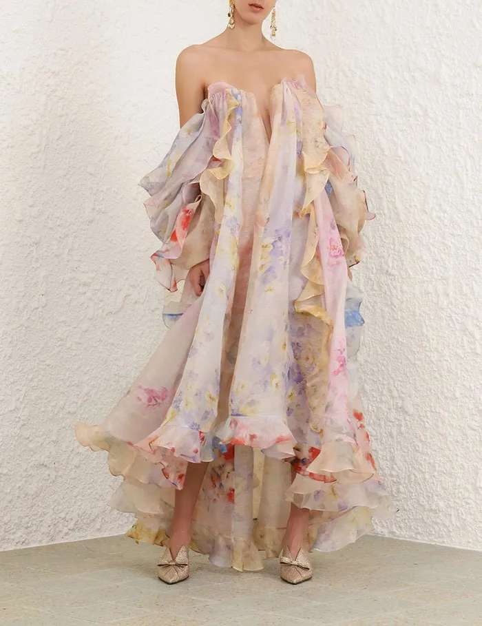 Women Dresses Zimmermann Crush Strapless Ruffle Dress Spliced Floral
