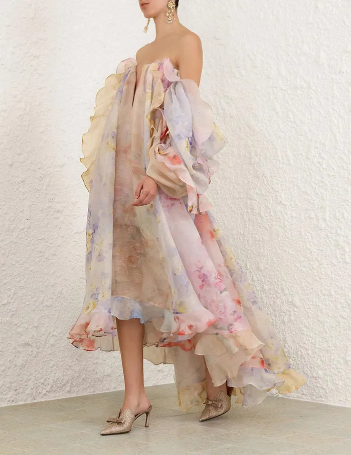 Women Dresses Zimmermann Crush Strapless Ruffle Dress Spliced Floral