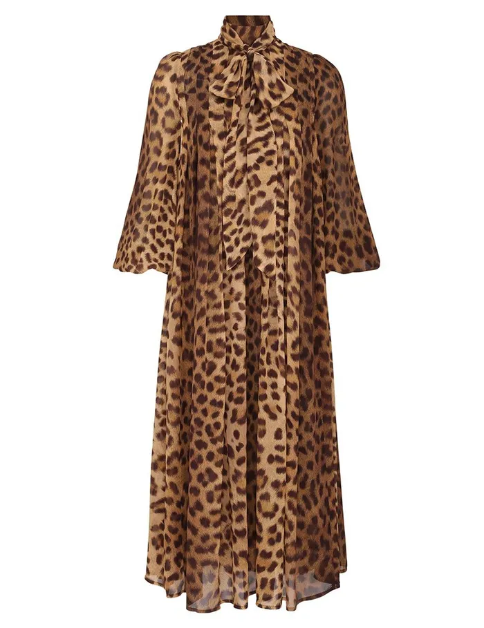 Women Dresses Zimmermann Crush Tie Neck Midi Dress Leopard