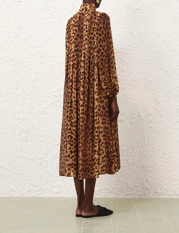 Women Dresses Zimmermann Crush Tie Neck Midi Dress Leopard