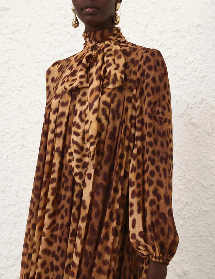 Women Dresses Zimmermann Crush Tie Neck Midi Dress Leopard