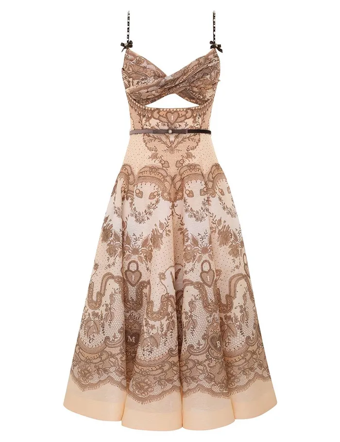 Women Dresses Zimmermann Crush Twist Front Midi Dress Peach Lace Print