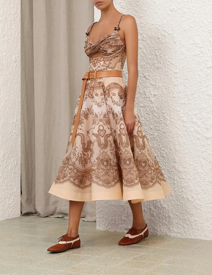Women Dresses Zimmermann Crush Twist Front Midi Dress Peach Lace Print