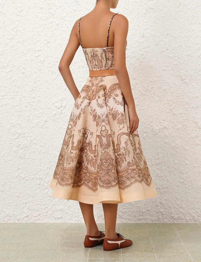 Women Dresses Zimmermann Crush Twist Front Midi Dress Peach Lace Print