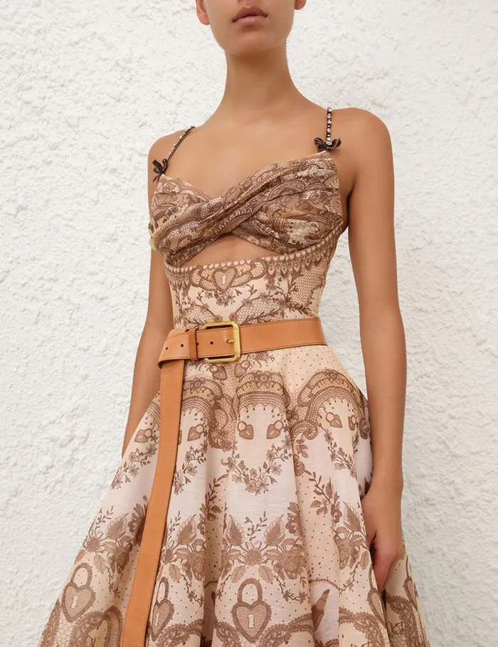 Women Dresses Zimmermann Crush Twist Front Midi Dress Peach Lace Print