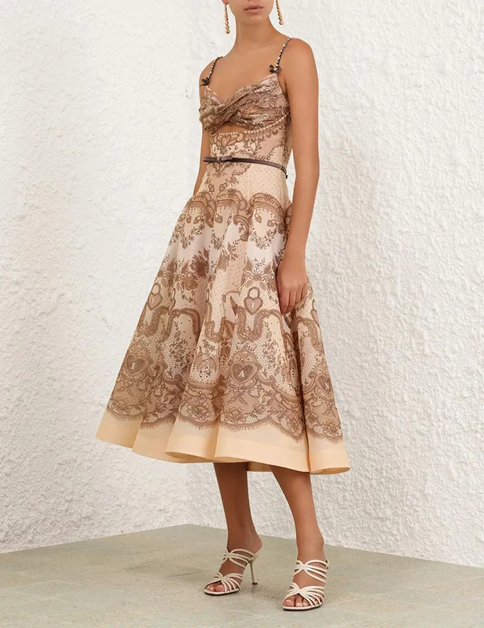Women Dresses Zimmermann Crush Twist Front Midi Dress Peach Lace Print