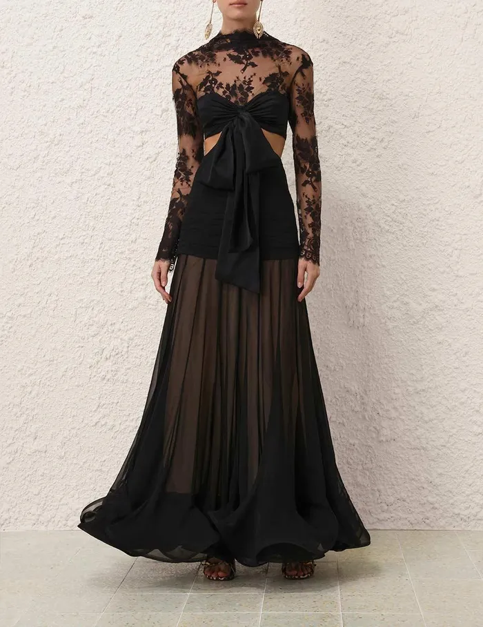 Women Dresses Zimmermann Illustration Flounce Gown Black