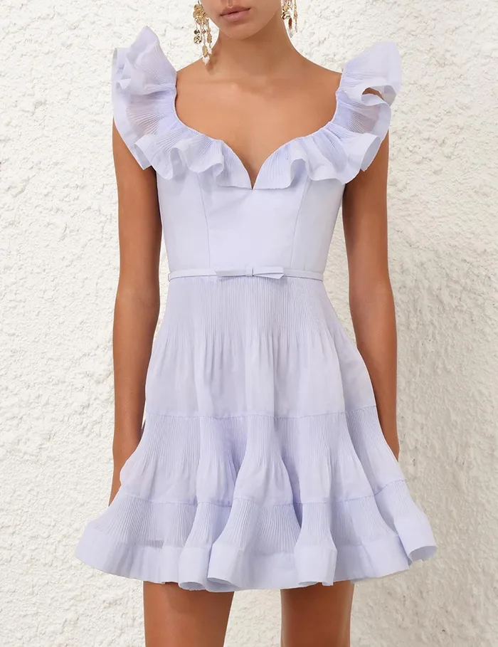 Women Dresses Zimmermann Pleated Frill Mini Dress Light Blue