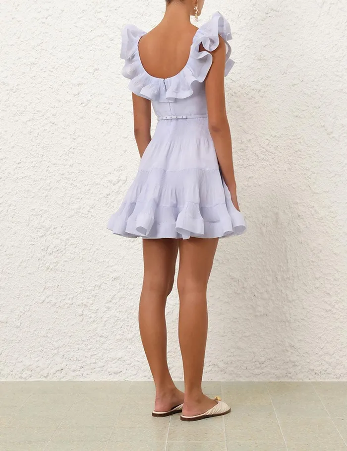 Women Dresses Zimmermann Pleated Frill Mini Dress Light Blue