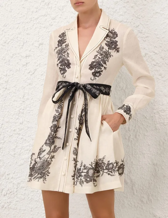 Women Dresses Zimmermann Shirt Mini Dress Cream Floral