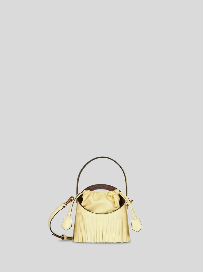 Women Etro Bucket Bags Small Saturno Bag With Fringing Yellow