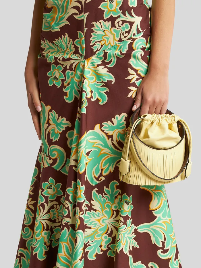 Women Etro Bucket Bags Small Saturno Bag With Fringing Yellow Women Etro Bucket Bags Small Saturno Bag With Fringing Yellow