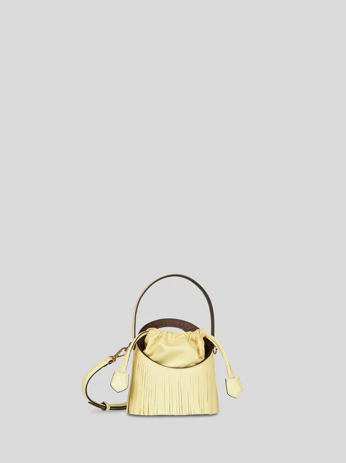 Women Etro Bucket Bags Small Saturno Bag With Fringing Yellow Women Etro Bucket Bags Small Saturno Bag With Fringing Yellow