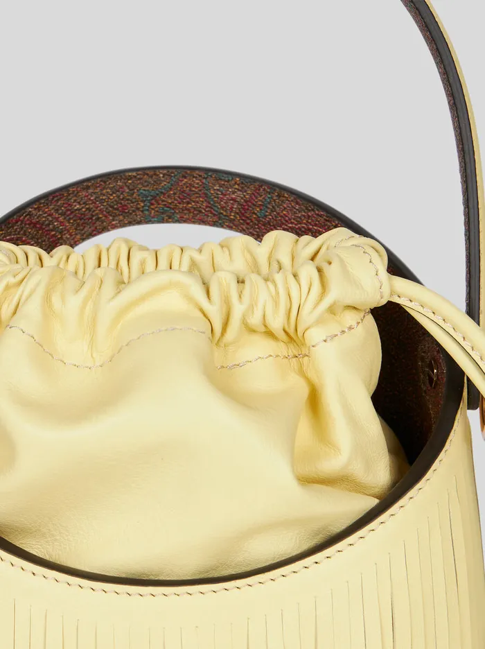 Women Etro Bucket Bags Small Saturno Bag With Fringing Yellow Women Etro Bucket Bags Small Saturno Bag With Fringing Yellow