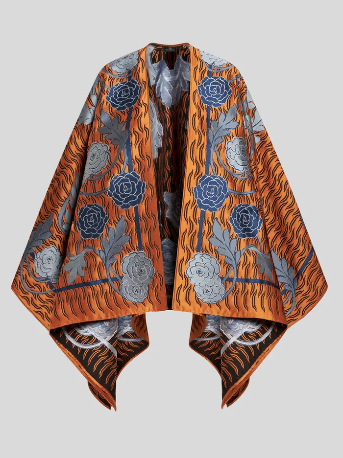 Women Etro Coats And Outerwear Cotton Jacquard Cape Dark Brown