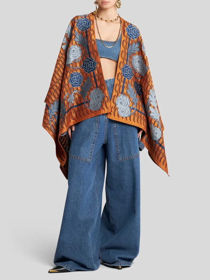Women Etro Coats And Outerwear Cotton Jacquard Cape Dark Brown Women Etro Coats And Outerwear Cotton Jacquard Cape Dark Brown