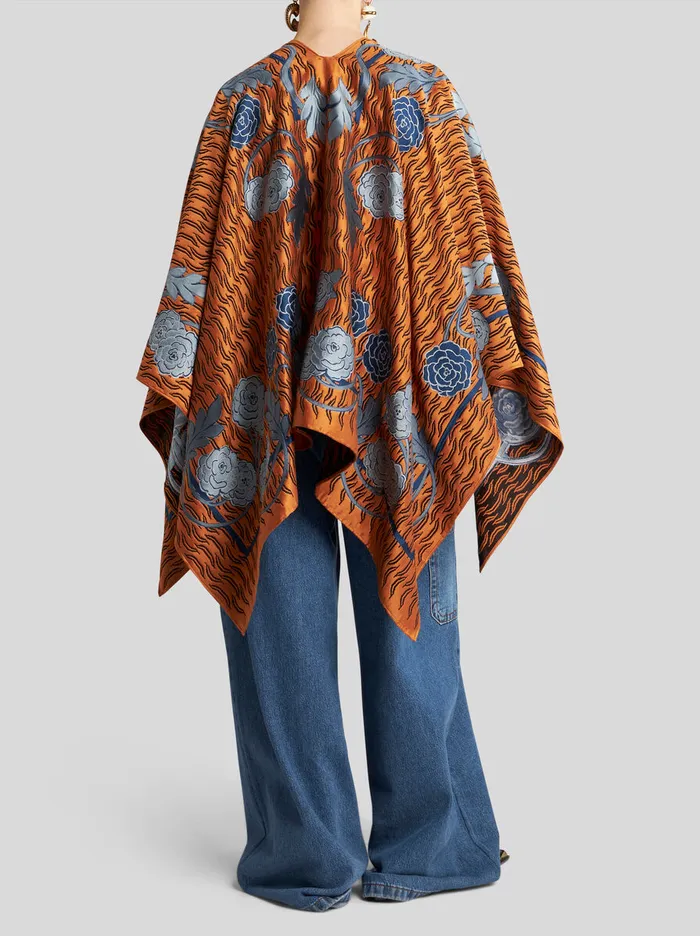 Women Etro Coats And Outerwear Cotton Jacquard Cape Dark Brown Women Etro Coats And Outerwear Cotton Jacquard Cape Dark Brown