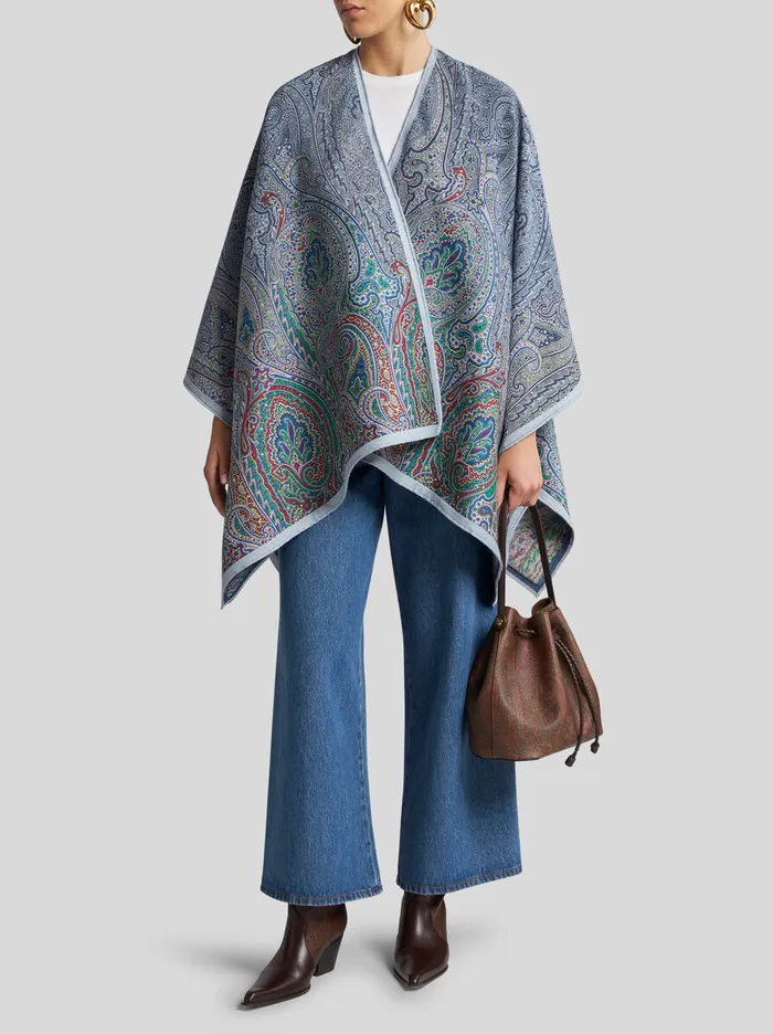 Women Etro Coats And Outerwear Fil Coup Paisley Jacquard Cape Green Women Etro Coats And Outerwear Fil Coup Paisley Jacquard Cape Green