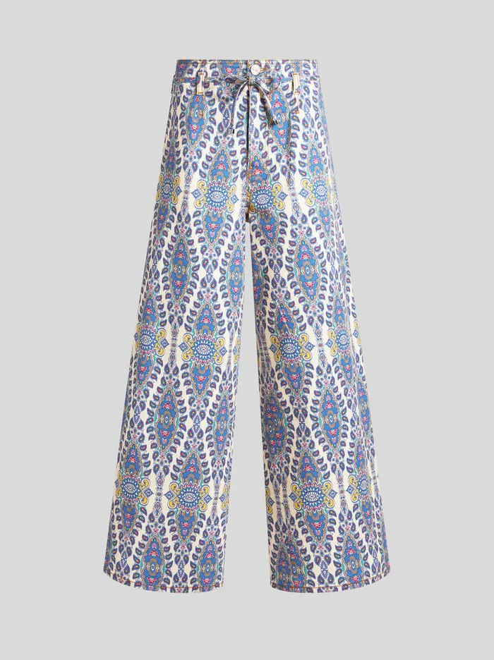 Women Etro Denim Culotte Jeans With Belt And MedallionPaisley Motif White