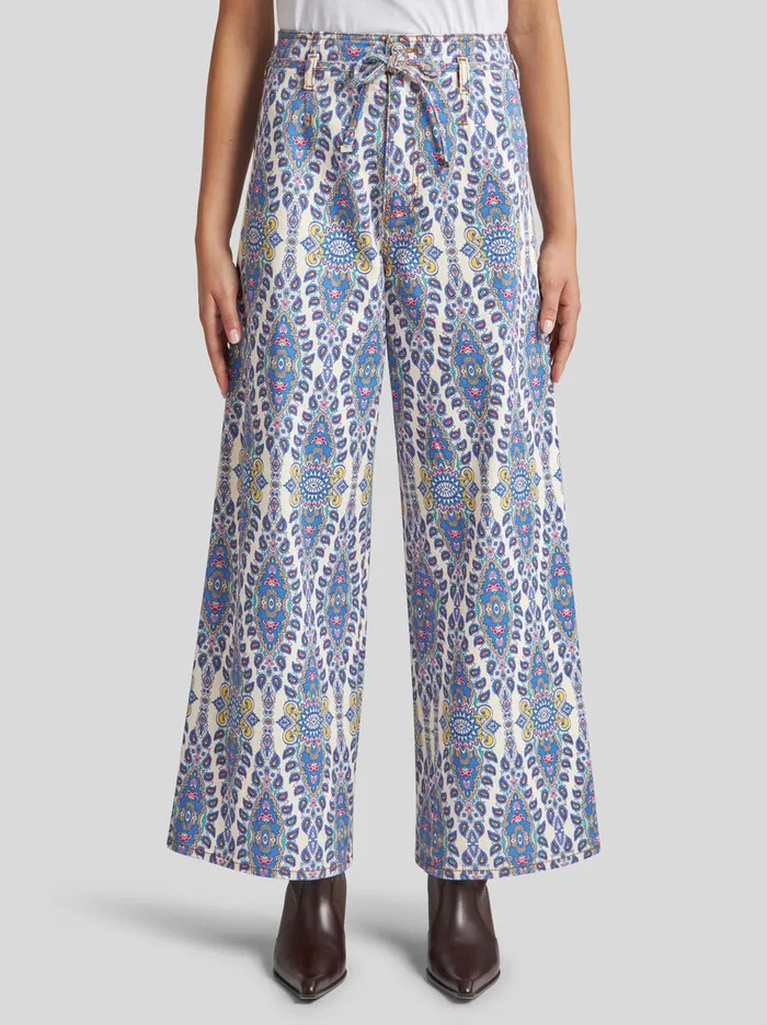 Women Etro Denim Culotte Jeans With Belt And MedallionPaisley Motif White Women Etro Denim Culotte Jeans With Belt And MedallionPaisley Motif White