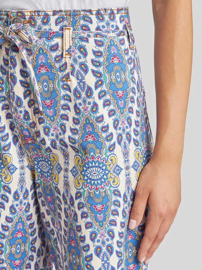 Women Etro Denim Culotte Jeans With Belt And MedallionPaisley Motif White Women Etro Denim Culotte Jeans With Belt And MedallionPaisley Motif White