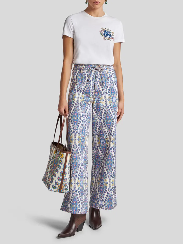 Women Etro Denim Culotte Jeans With Belt And MedallionPaisley Motif White Women Etro Denim Culotte Jeans With Belt And MedallionPaisley Motif White