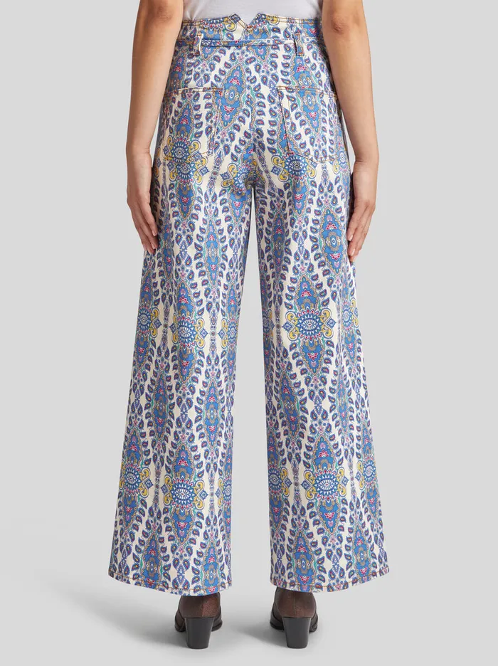 Women Etro Denim Culotte Jeans With Belt And MedallionPaisley Motif White Women Etro Denim Culotte Jeans With Belt And MedallionPaisley Motif White