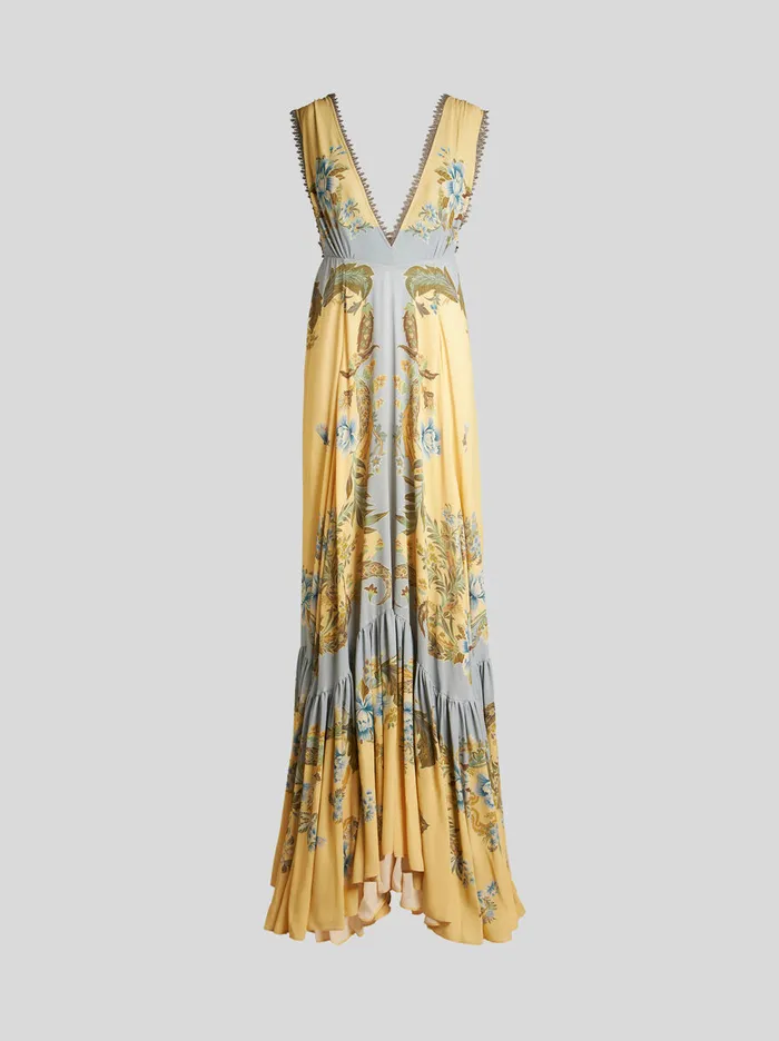 Women Etro Dresses Crepe De Chine Dress With Print Yellow