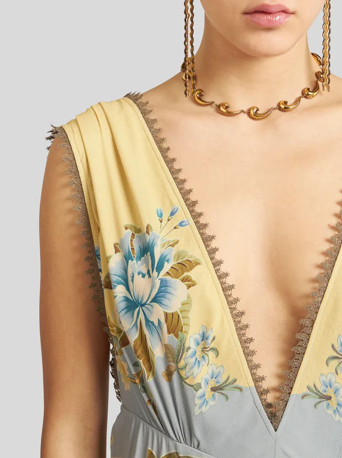 Women Etro Dresses Crepe De Chine Dress With Print Yellow Women Etro Dresses Crepe De Chine Dress With Print Yellow