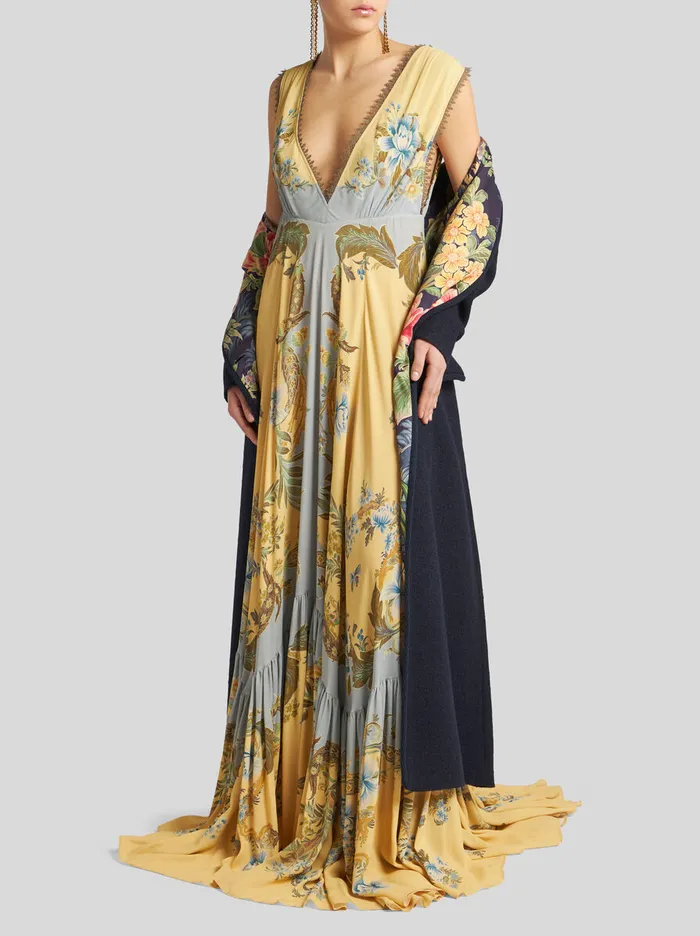 Women Etro Dresses Crepe De Chine Dress With Print Yellow Women Etro Dresses Crepe De Chine Dress With Print Yellow