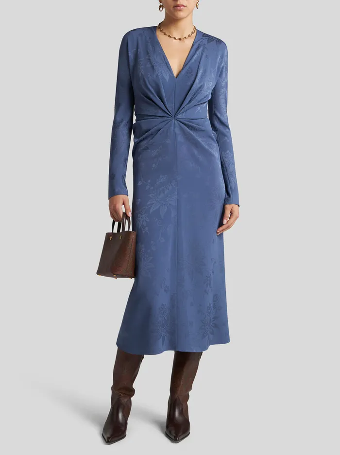 Women Etro Dresses Jacquard Dress With Knot Navy Blue Women Etro Dresses Jacquard Dress With Knot Navy Blue