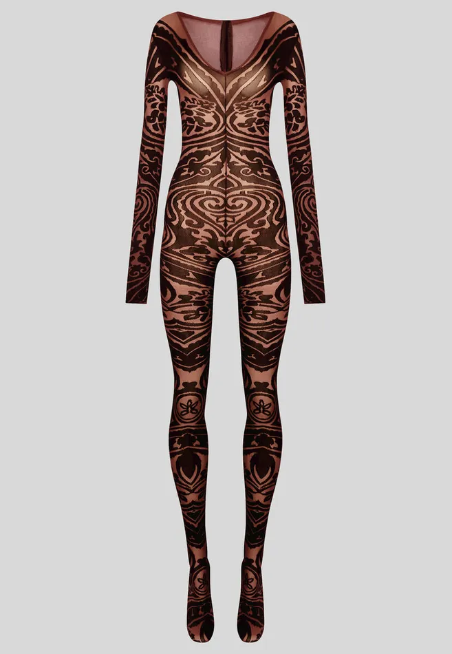 Women Etro Dresses Paisley Tattoo Bodysuit Dark Brown