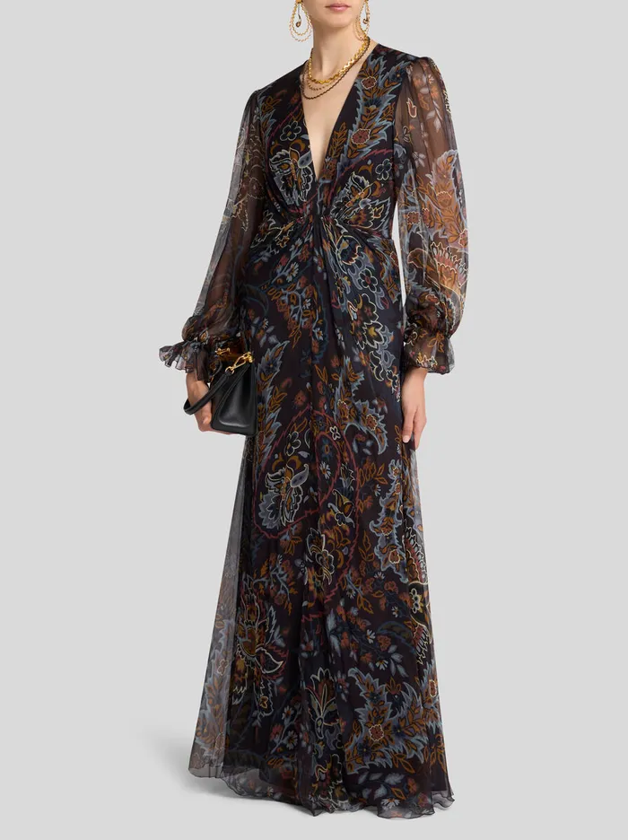 Women Etro Dresses Printed Silk Dress Black Women Etro Dresses Printed Silk Dress Black