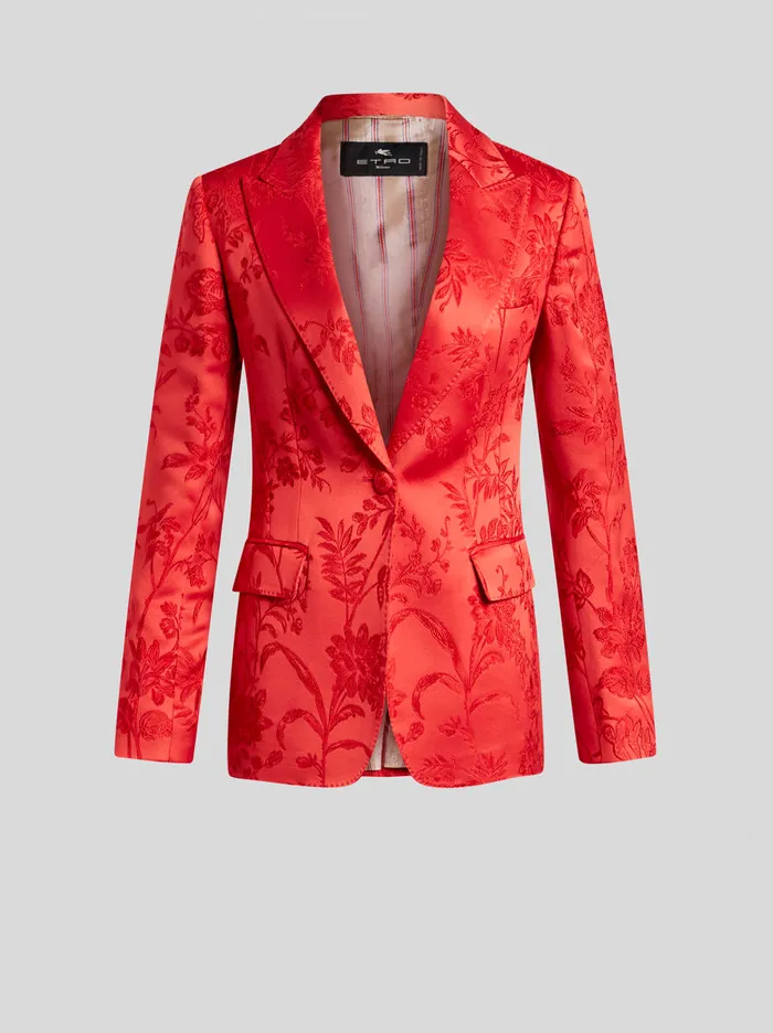 Women Etro Jackets Jacquard Brocade Jacket Red